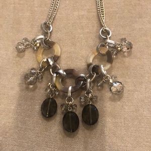 LOFT necklace dangles of smoky grey & brown with faux tortoise circles